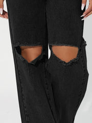 High Rise Ripped Knee Boyfriend Jeans