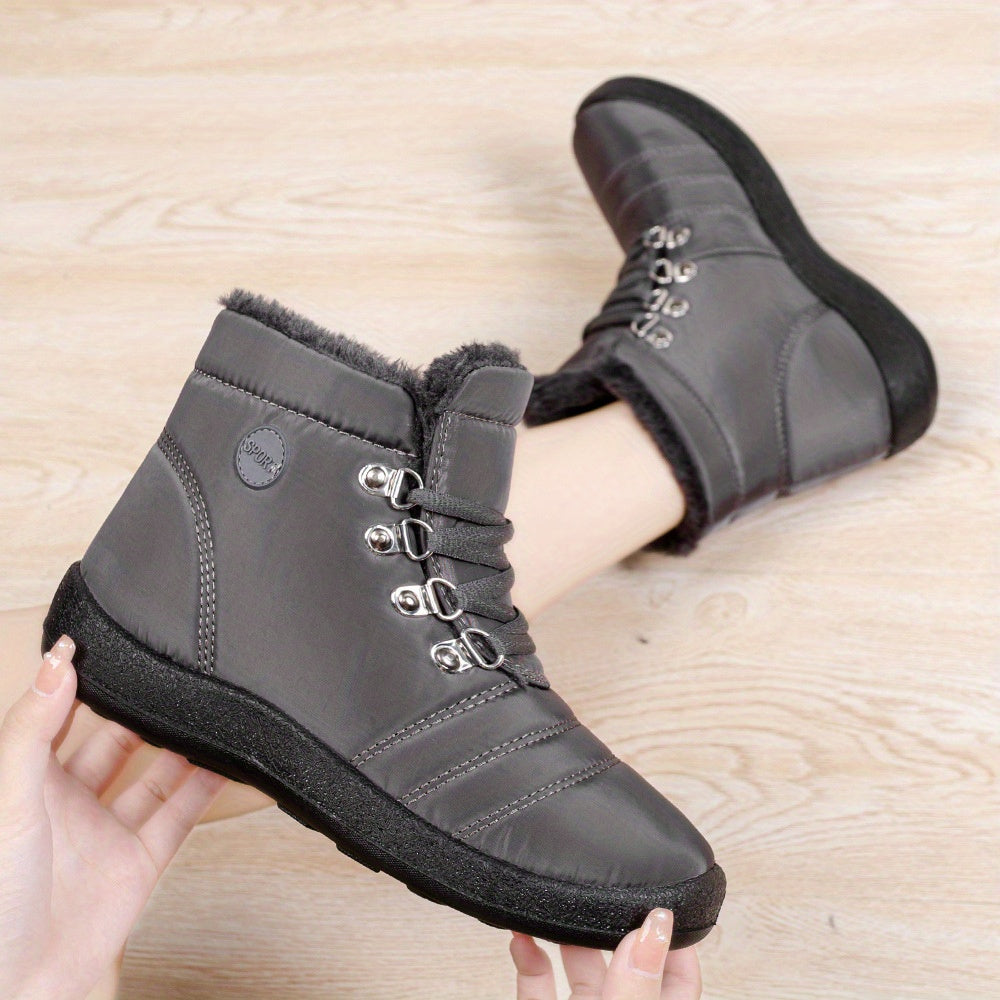 Women's Snow Boots Fleece Lining Lace Up Waterproof Ankle Boots