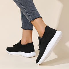 Women's Knitted Sneakers Comfy Lace Up Outdoor Running Shoes