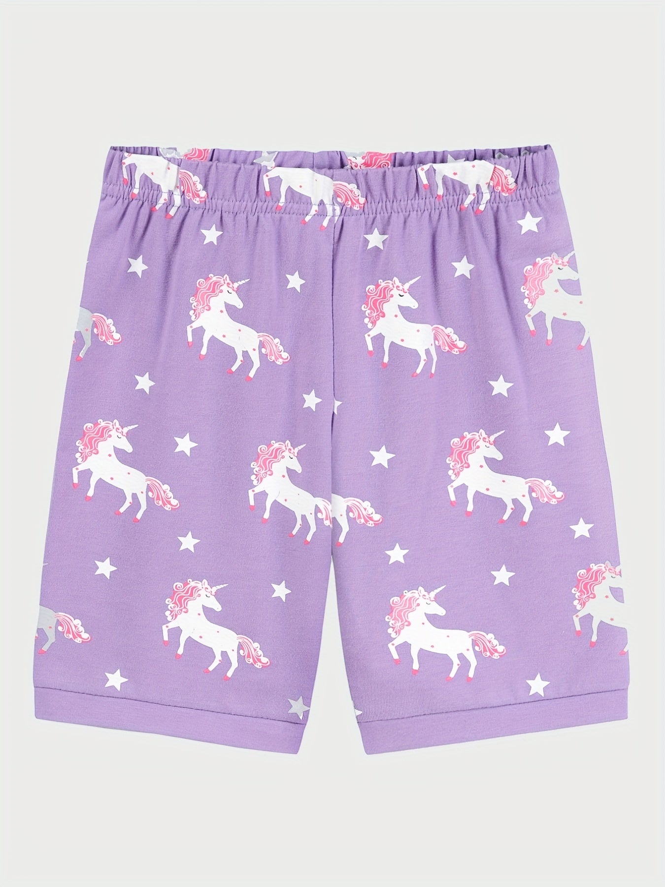 Girls Unicorn Graphic Pajamas Set Short Sleeve Tee & Shorts Sleepwear