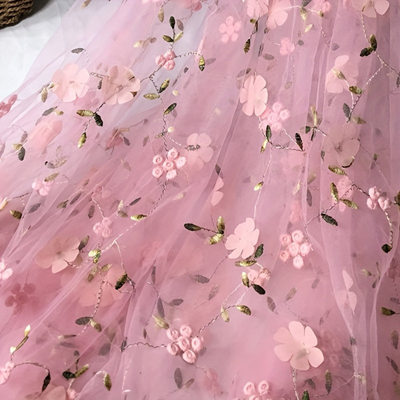3D Embroidered Floral Tulle Lace Fabric for DIY Dress & Crafts