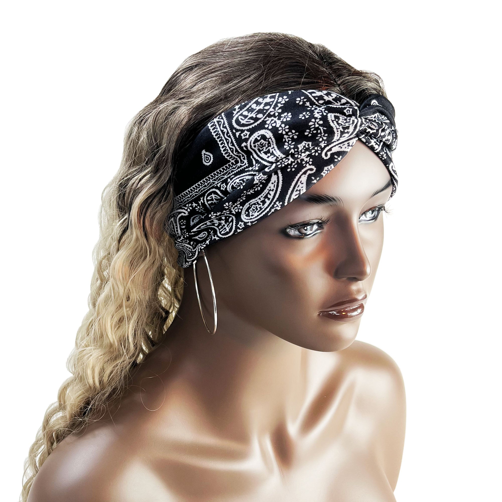 Paisley Boho Headband Wide Sweatbands Hair Accessories Stretch Headband