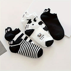 10 Pairs Cartoon Cow Print Socks & Low Cut Ankle Socks Women's Stockings