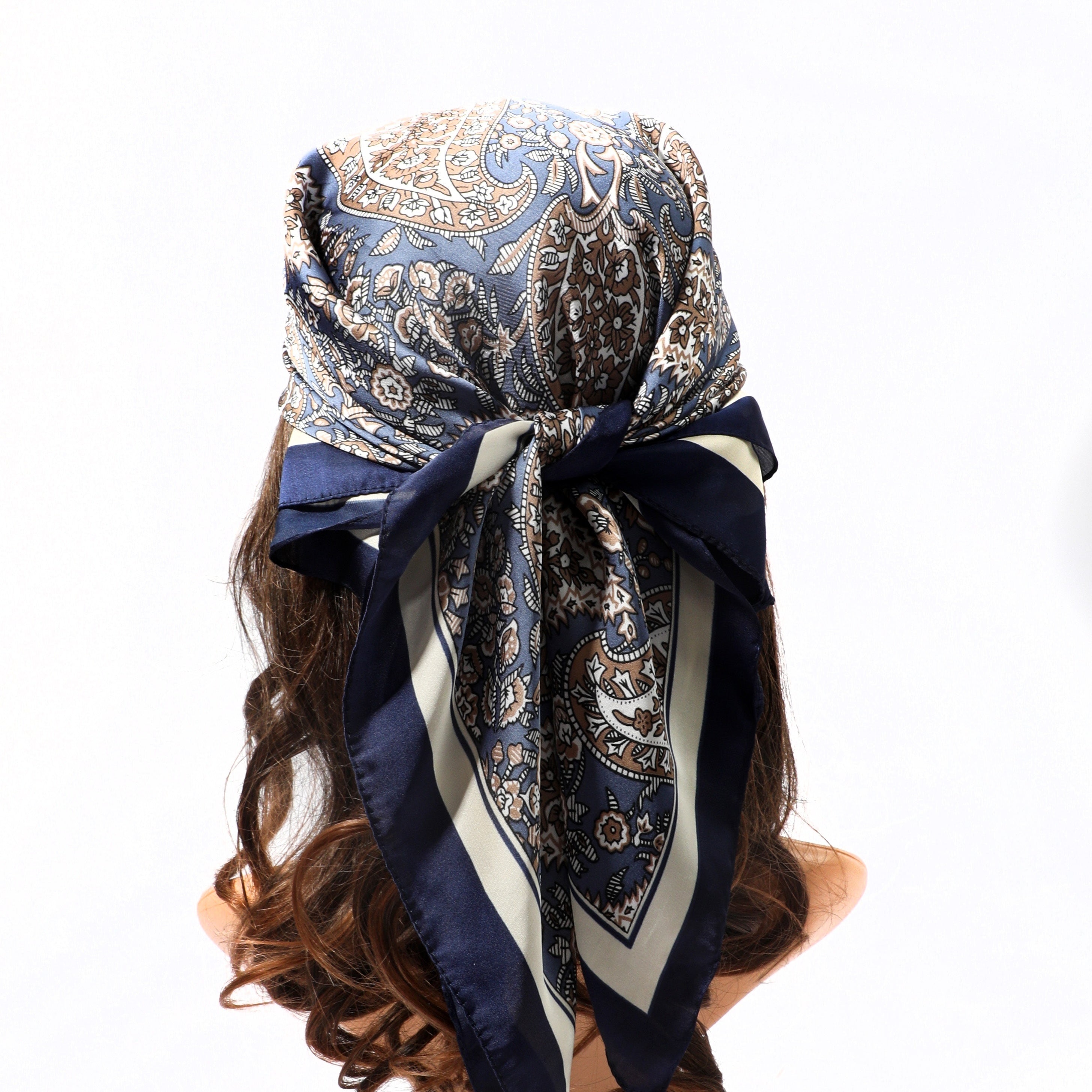 Vintage Square Scarf Satin Silk Shawl Bandana Paisley Print Head Wraps