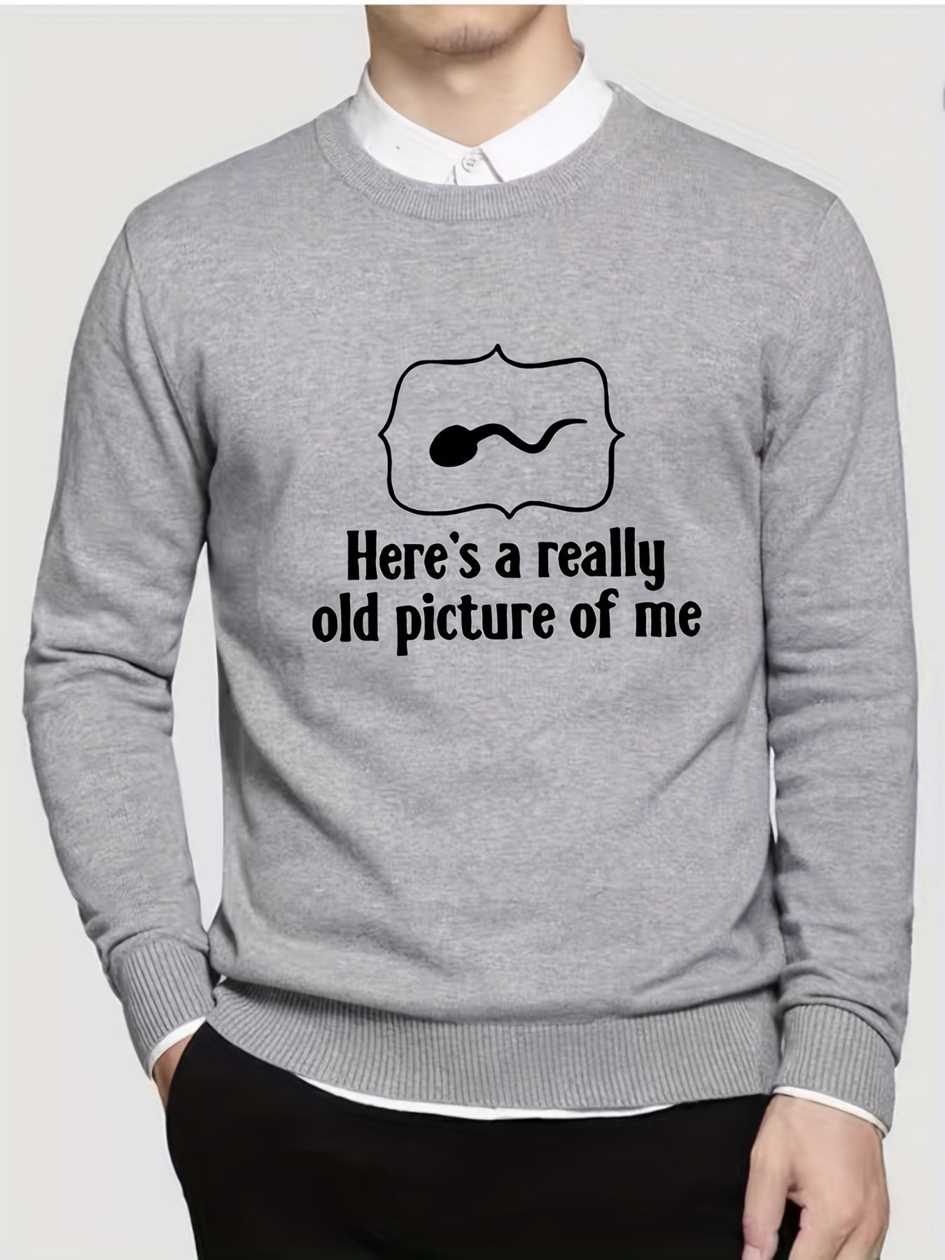 Funny Sperm Print Knitted Sweater Men's Casual Warm Mid Stretch Pullover