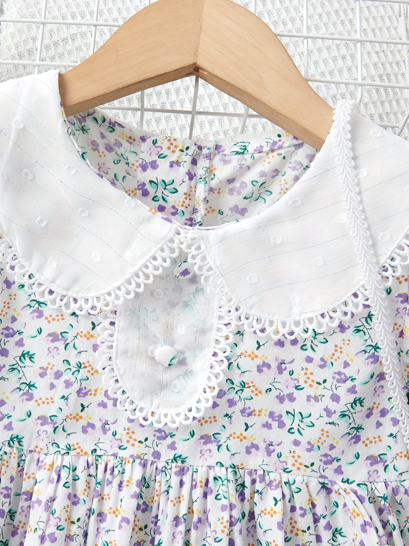 Toddler Girls Casual Short Sleeve Lapel Floral Dress & Matching Bag