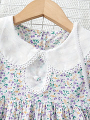 Toddler Girls Casual Short Sleeve Lapel Floral Dress & Matching Bag
