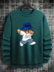 Kid's Cartoon Bear Pattern Sweatshirt SPACE Print Pullover Crew Neck