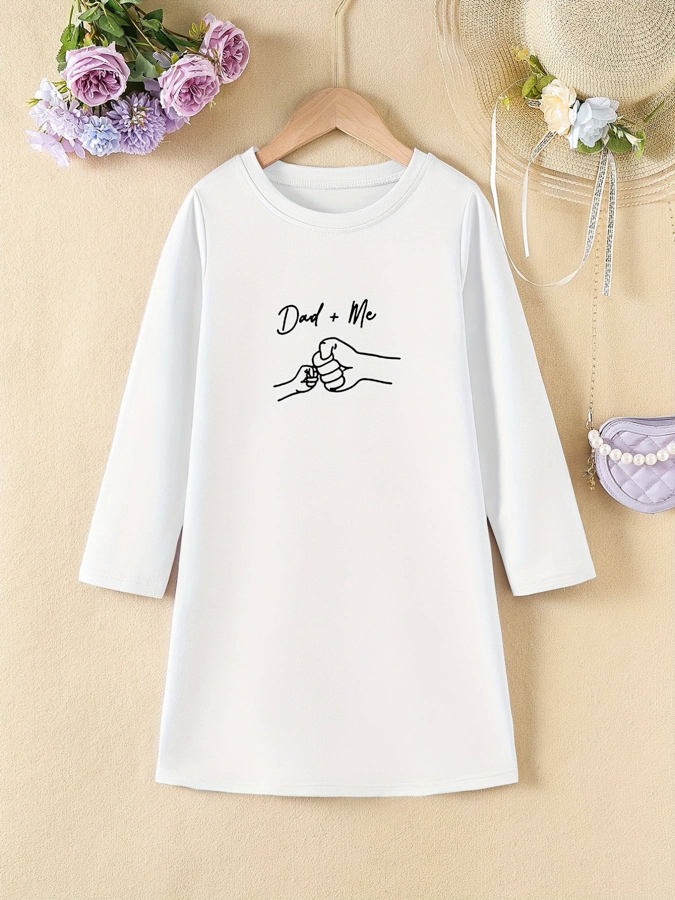 Girls Long Sleeve Midi Dress Crew Neck Casual Spring Fall Comfortable