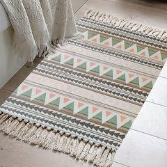 Boho Rainbow Tassel Mat, Cotton Linen, Room Decor