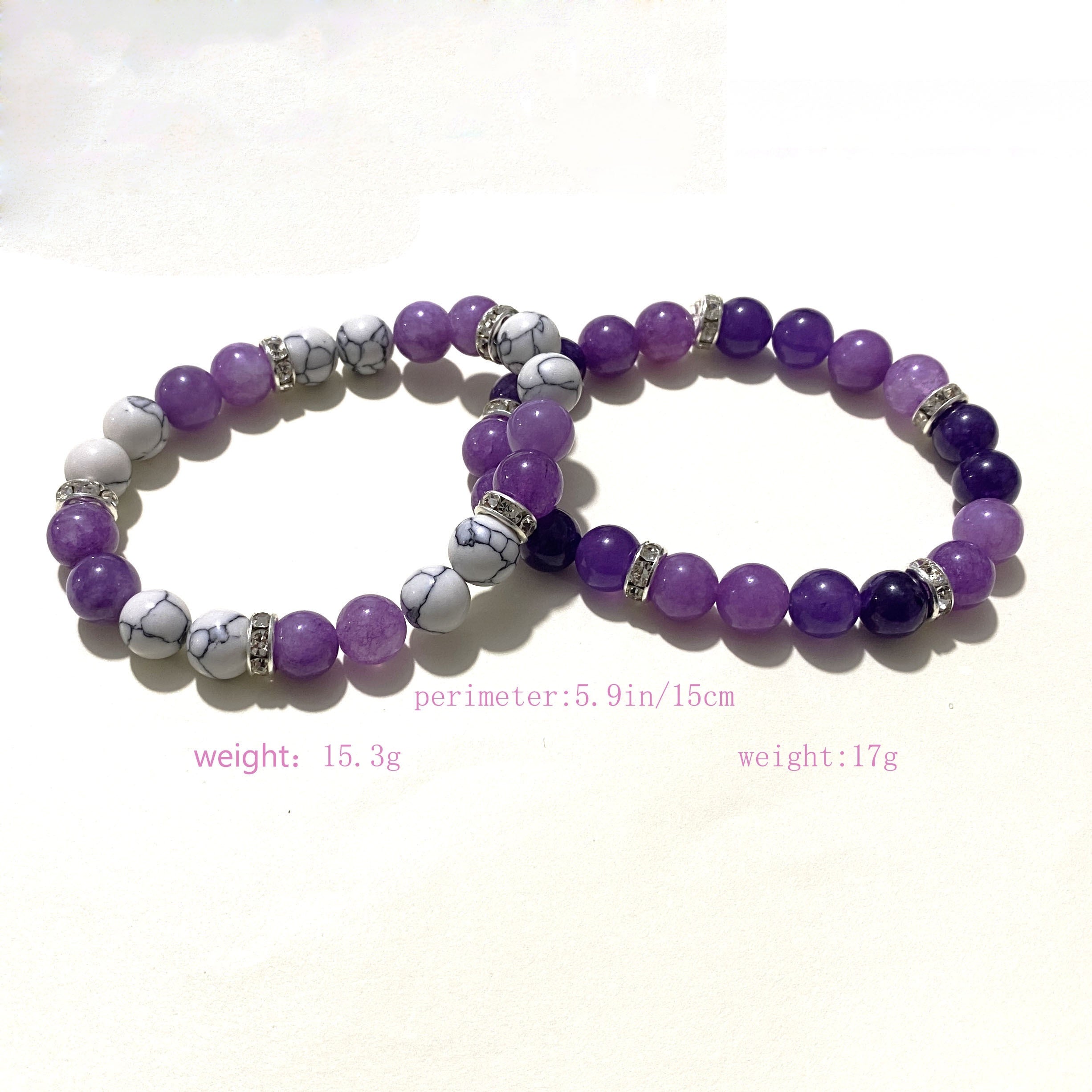 2pcs Amethyst Bracelet Pine Stone Beaded Hand String for Courage