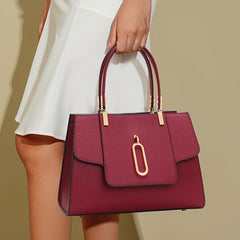 Wine Red Cowhide Tote Bag Zip Closure Vegan Leather