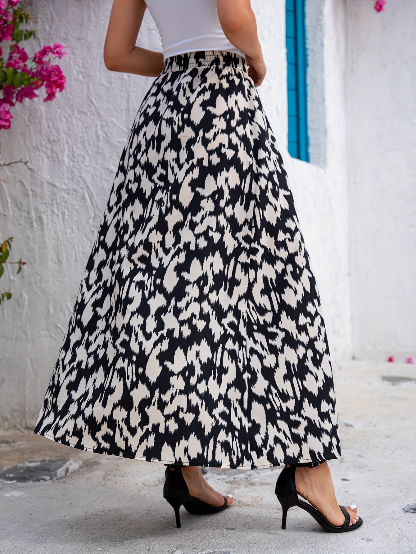Print High Waist Maxi Skirt Split A Line Women's Clothing