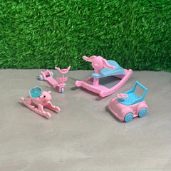 Dollhouse Playset with Pink Horse Scooter Mini Sports Car
