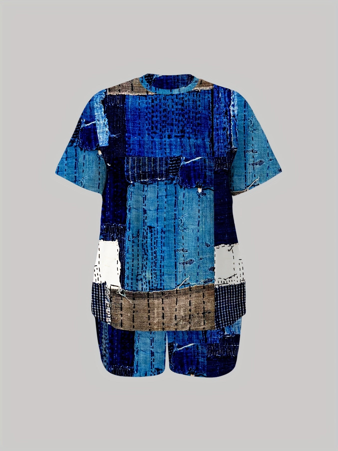 Denim Print Top & Shorts Plus Size Set