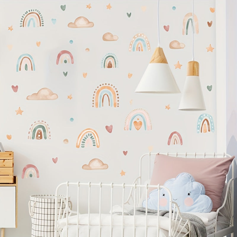 Rainbow Heart Clouds Vinyl Wall Stickers DIY Murals for Room Decor