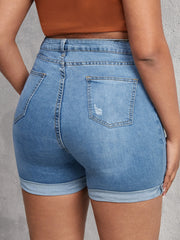 Light Wash High Waist Denim Shorts Women's Casual Jean Shorts