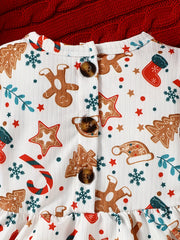 Baby Girls Christmas Cartoon Print Long Sleeve Dress