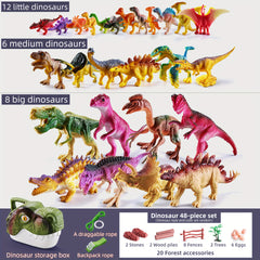 48pcs Dinosaur Playset Realistic Figures Eggs Trees Fence Educational Toy Green