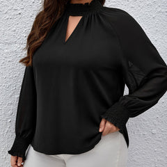 Mesh Shirred Sleeve Mock Neck Top
