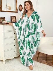 Boho Dress Women's Plus Tropical Print Batwing Sleeve V Neck