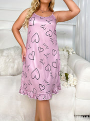 Heart & Letter Print Ruffle Trim Slip Dress Nightgown