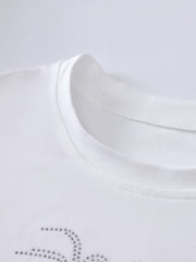 Rhinestone Decor Crop Tee Slim Fit Y2K