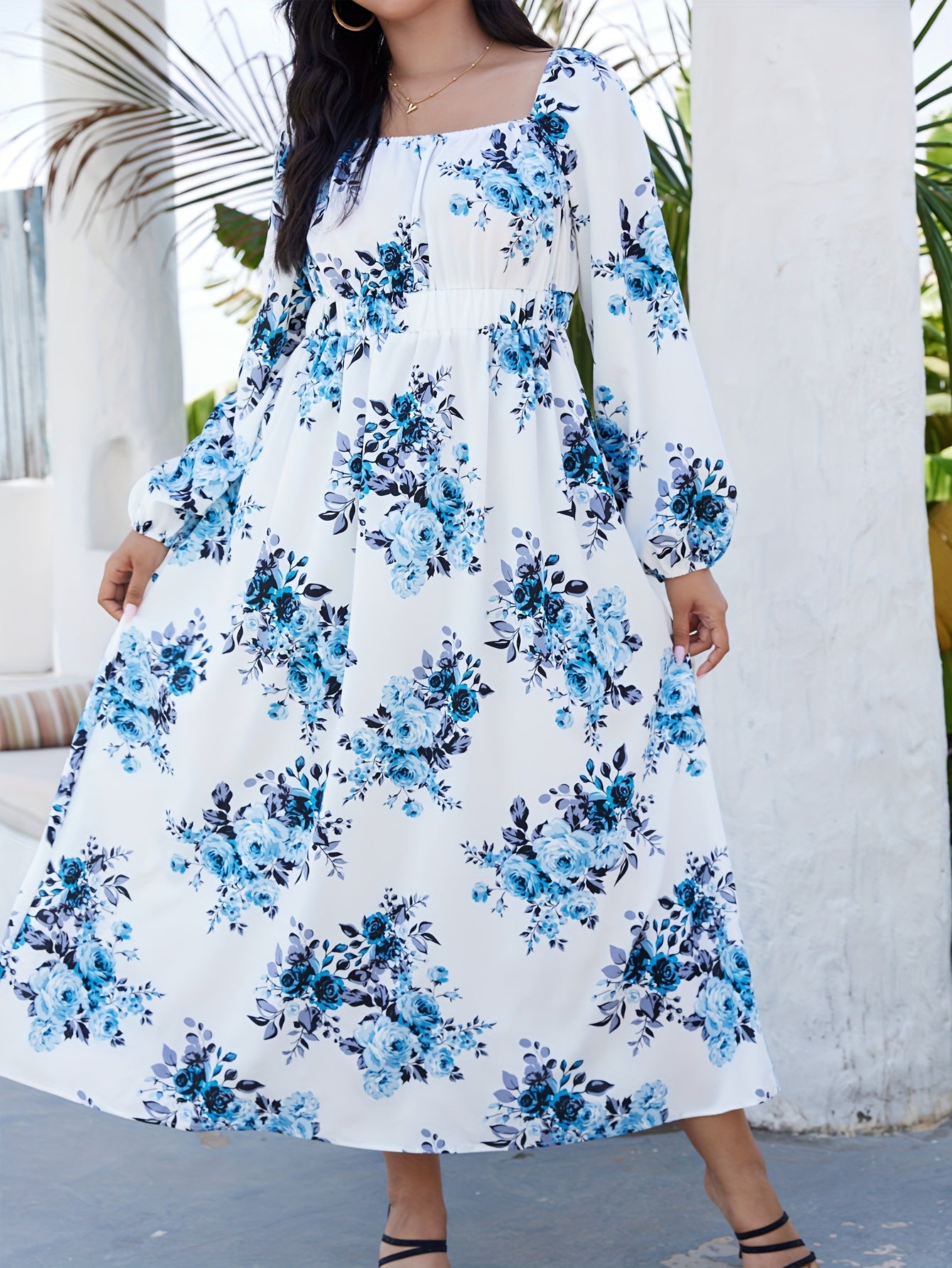 Floral Print Long Sleeve Maxi Dress Plus Size