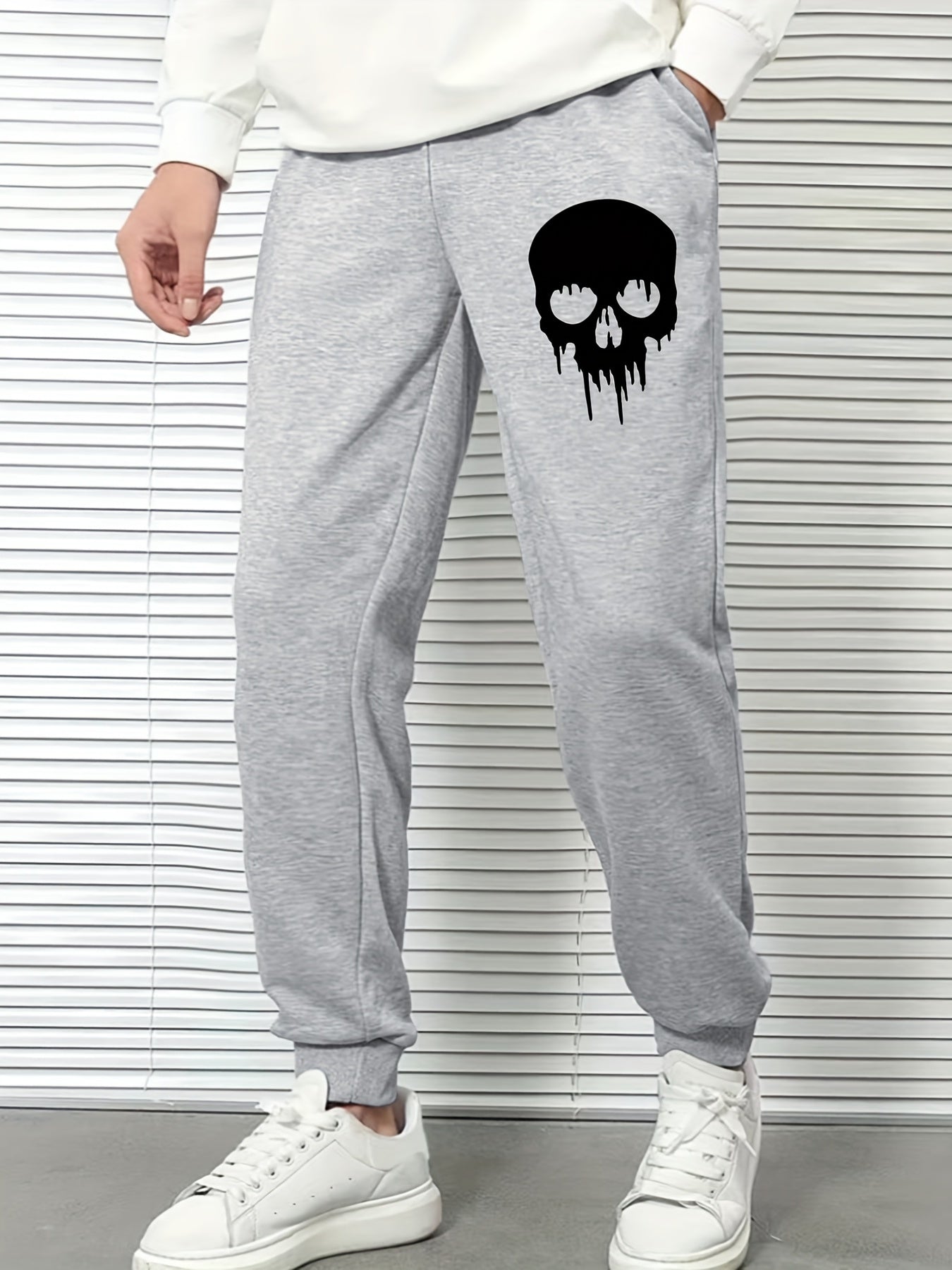 Men s Skull Print Sports Pants Drawstring Jogging Trousers
