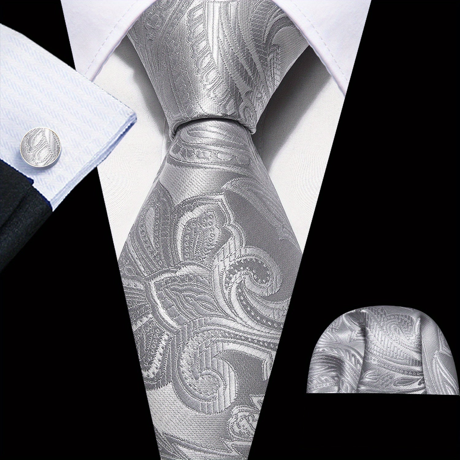 Barry Wang Men's Green Paisley Floral Tie Set