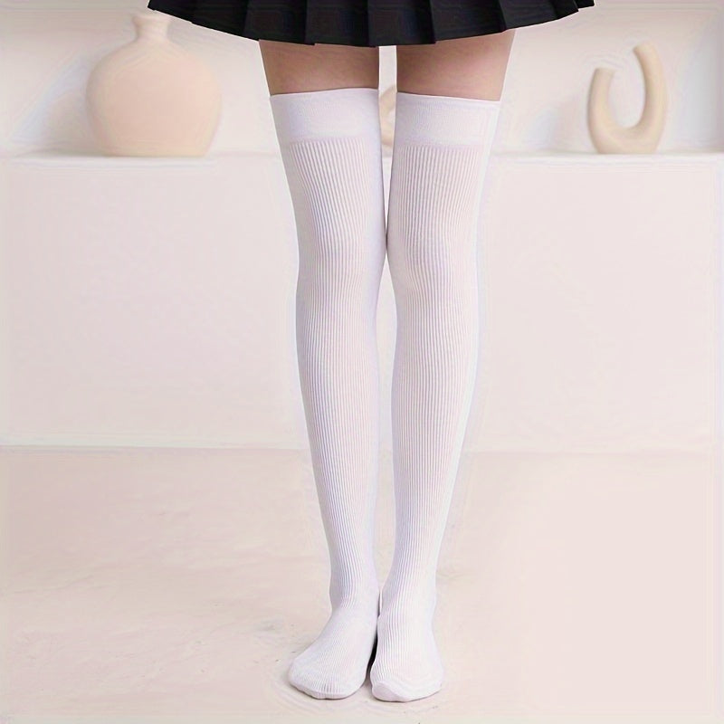 Women's Solid Thigh High Socks Over The Knee Stockings
