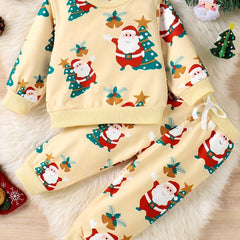 Boys Christmas Set Santa Claus Print Top & Casual Pants