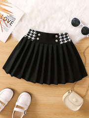 Toddler Girls Houndstooth Pleated Skirt Kids Summer Clothes