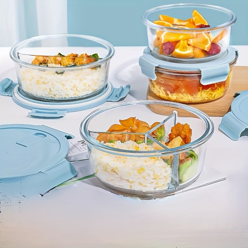 3pcs Round Glass Bento Box Microwave Safe Lunch Box 950ml