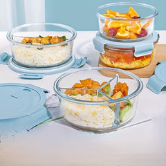 3pcs Round Glass Bento Box Microwave Safe Lunch Box 950ml