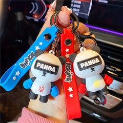 Boxing Panda Keychain Small Doll Bag Backpack Car Key Pendant Birthday Gift