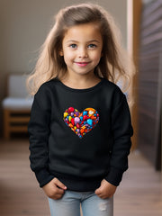 Girls Heart Pattern Crew Neck Sweatshirt For Spring Fall