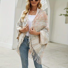 Stripe Fringe Edge Shawl Long Warm Cardigan Loose Windproof Shawl Wraps
