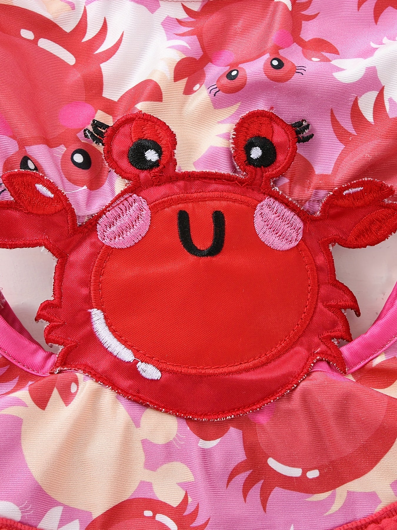 Cartoon Crab Print Girls One Piece Swimsuit