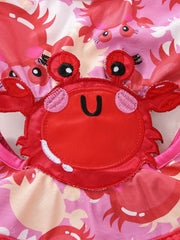 Cartoon Crab Print Girls One Piece Swimsuit