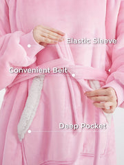 Christmas Flannel Hooded Robe Women's Long Sleeve Soft Blanket