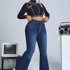 Button Fly High Rise Flared Leg Jeans