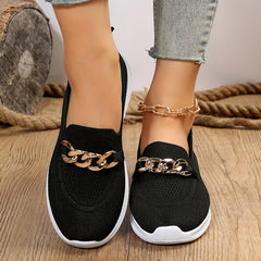 Women's Flat Sock Shoes Metal Chain Slip On Casual Walking Shoes