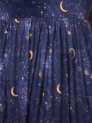 Women's Galaxy Print Cap Sleeve Stretch Pleated Dress