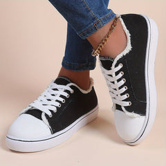 Women's Low Top Canvas Sneakers Lace Up Casual Shoes