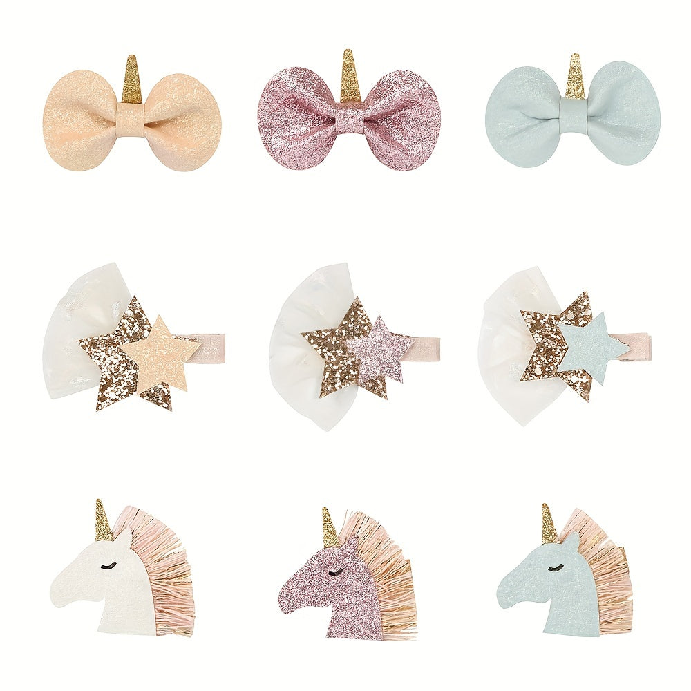 Set of 2 Unicorn Bow Glitter Hair Clips for Girls