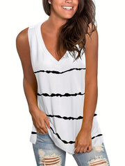 Striped Print Tank Top V Neck Sleeveless Summer Top