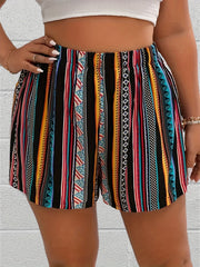 Striped Boho Elastic Waist Shorts for Women