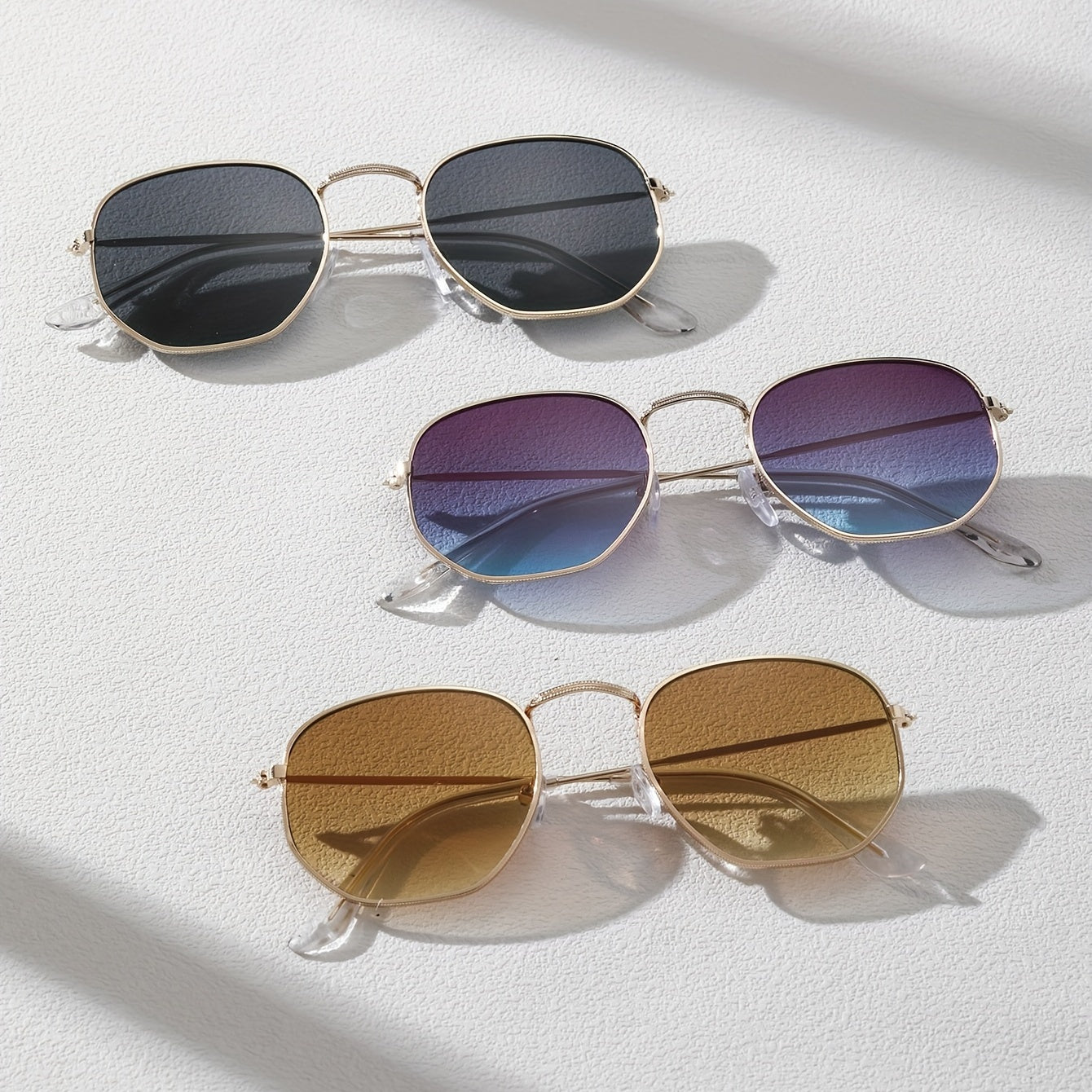 3pcs Metal Square Frame Sunglasses with Zipper Case