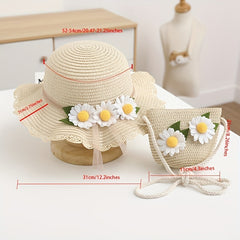Wide Brim Sun Hat Flower Ball Straw Cap for Girls